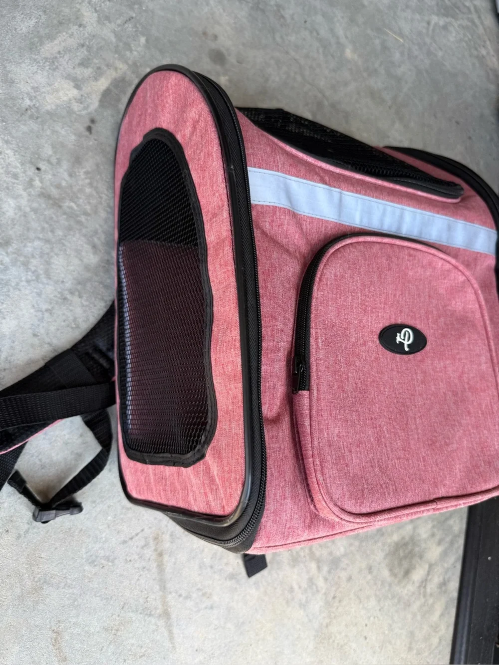 Pink Pet Carrier Backpack with Front Pocket adjustable straps